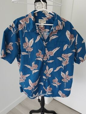Cooke Street Men’s Blue Floral Short-Sleeve Button-Down Shirt